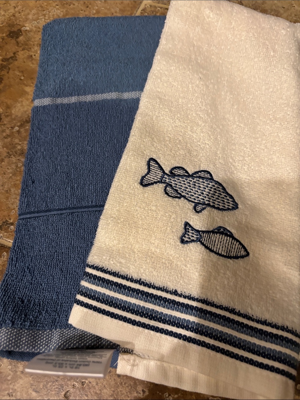 The Big One Navy and White Cotton Hand Towel Pair